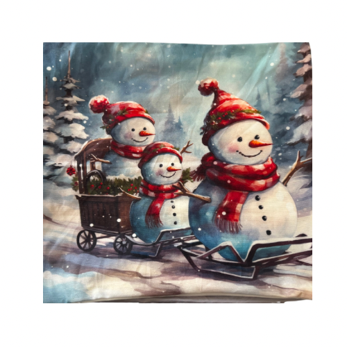 Christmas Snowman Sleigh Cushion Cover