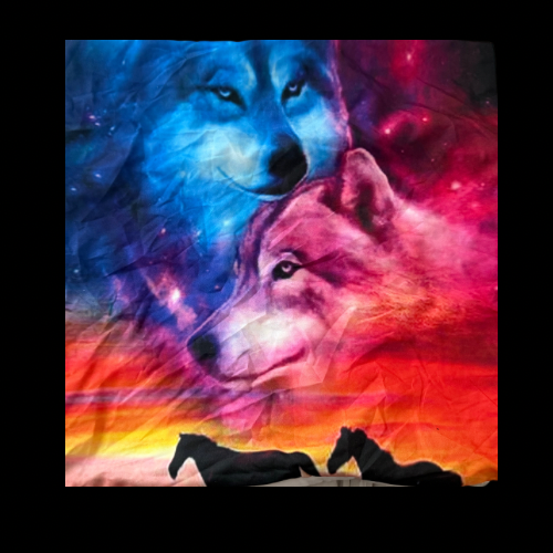 Sunset Soulmates: Wolf & Horse Cushion Cover