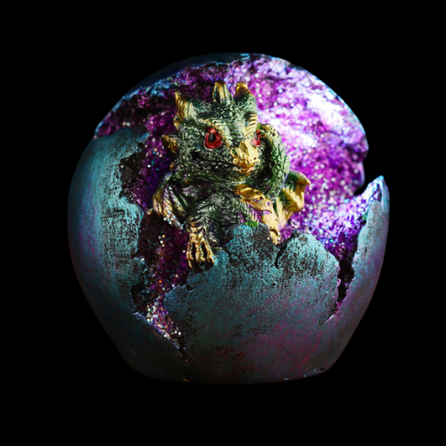 LED Dragon Hatchling in Crystal Geode Egg